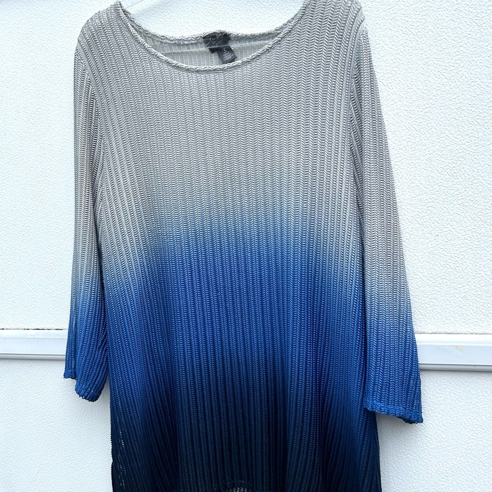 Chicos Travelers Tunic Top Women 3/XL Dip Dye Ombré Blue Gray Loose Knit Stretch - Picture 9 of 13